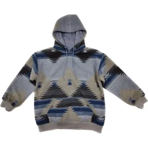 Men’s Tribal Pattern Pullover Hoodie – Grey & Blue