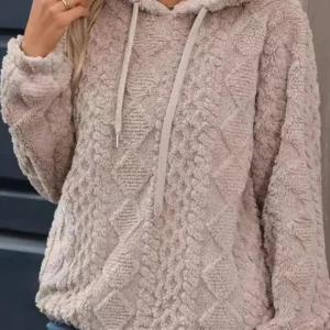 Women’s Fuzzy Sherpa Hoodie – Beige