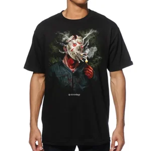 Men’s Horror Graphic T-Shirt – Jason Mask Smoking Print