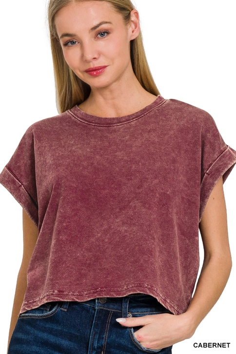 Women's Acid-Wash Cropped Tee (MOQ 20 pieces)