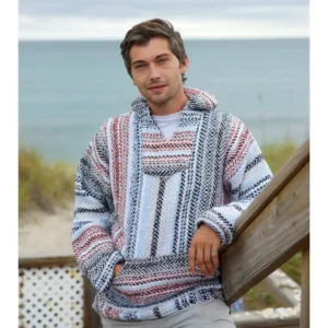 Men’s Baja Mexican Style Hoodie – Multicolor Striped Pullover