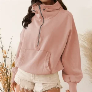 Women’s Half-Zip Pullover Hoodie – Rose Pink