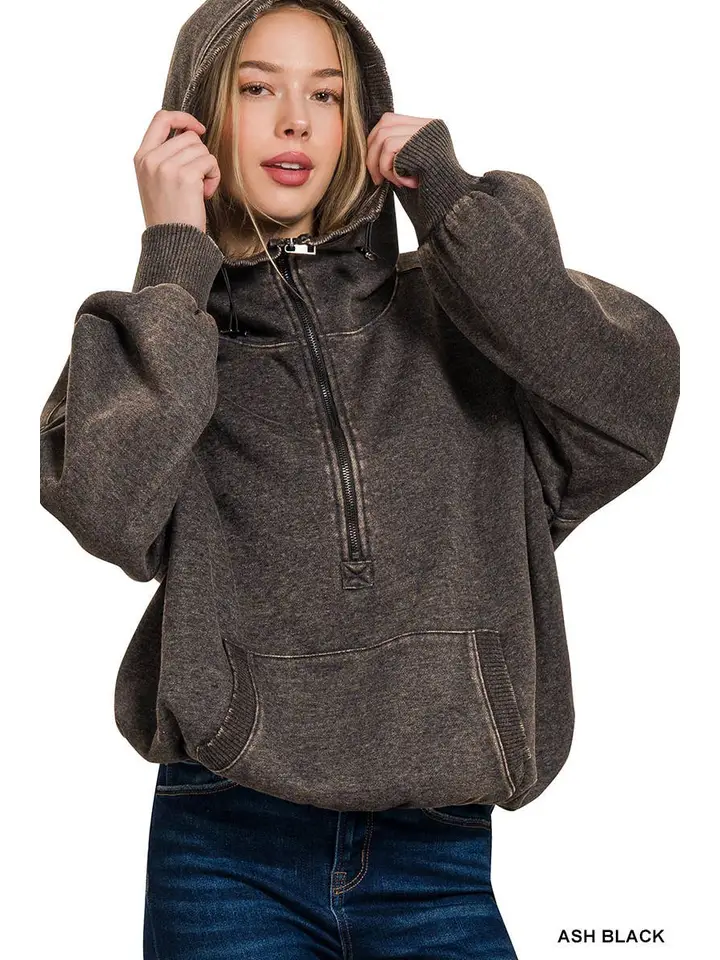 Women's Ash Black Oversized Half-Zip Hoodie (MOQ 15 pieces)