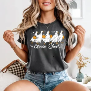 Women’s Graphic T-Shirt – Funny Halloween “Goose Sheet” Design
