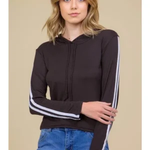 Women’s Lightweight Hoodie – Black with White Stripes
